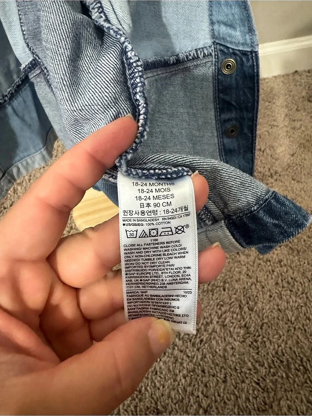 baby GAP Color Block Denim Overalls dress Baby 18-24 Months